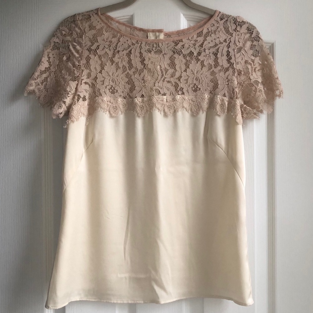 Milly Silk and Lace Short Sleeve Top